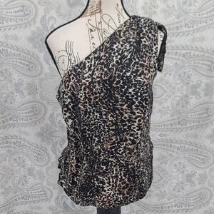 Avec les filles Leopard print Mob wife one shoulder bow top Sz SM Edgy career